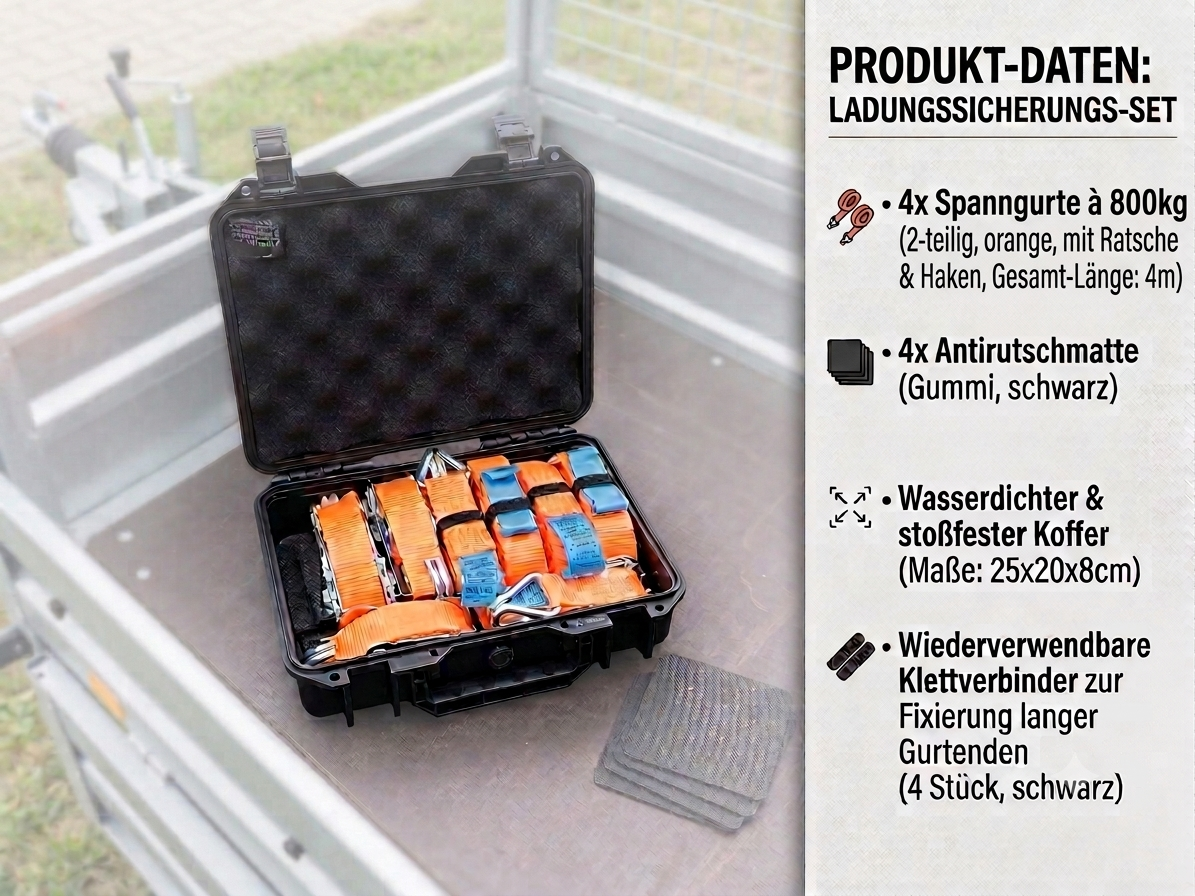 4x Spanngurte 2-teilig, Klettverbinder + Koffer als Set